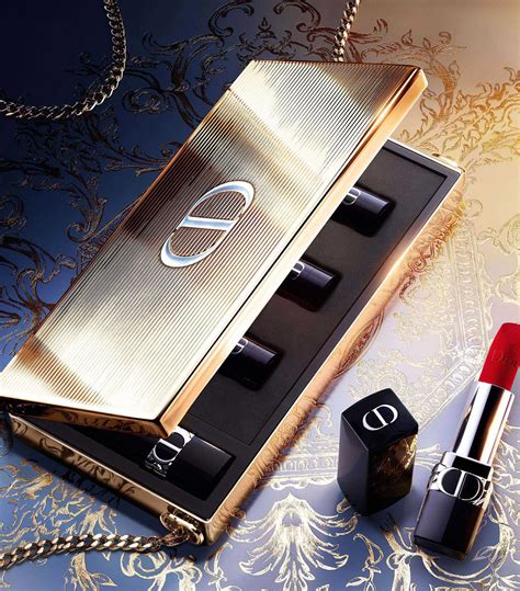 dior gold clutch with lipstick